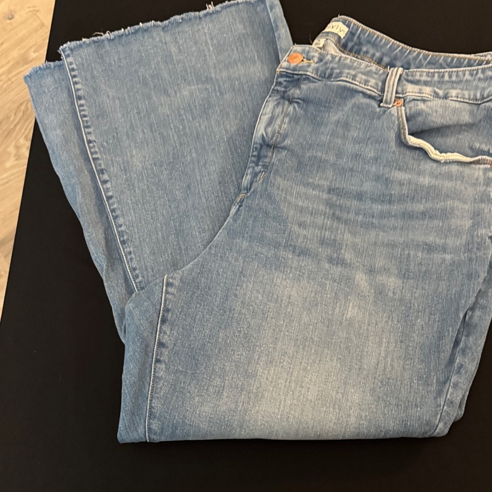 Ava & Viv Light Blue Distressed and Raw Hem Flare Jeans